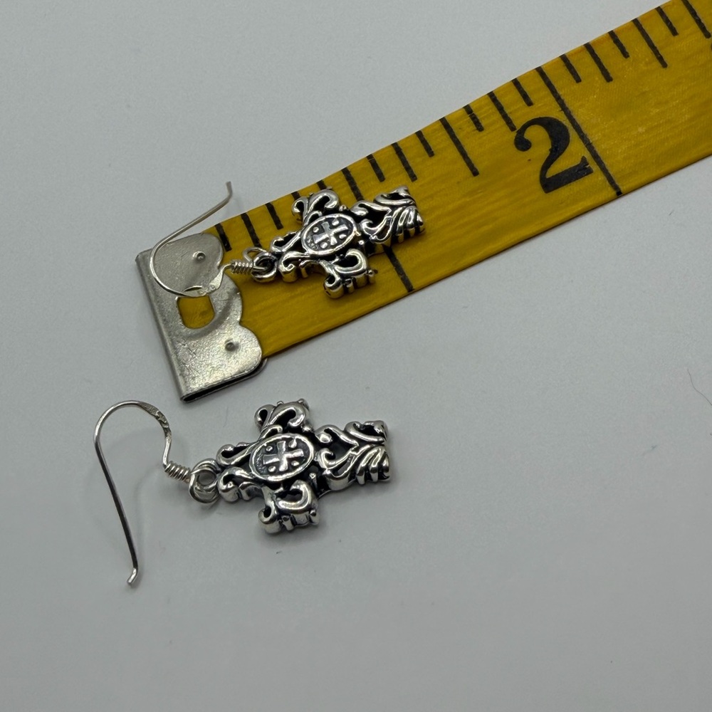 NEW Sterling Silver 925 Cross Filigree Hook Earrings - Picture 3 of 4